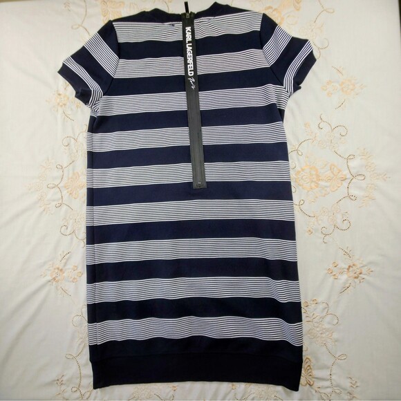 Karl Lagerfeld Paris Sweater Dress Women Small Striped Pocket Zipper Karl patch - Picture 8 of 10